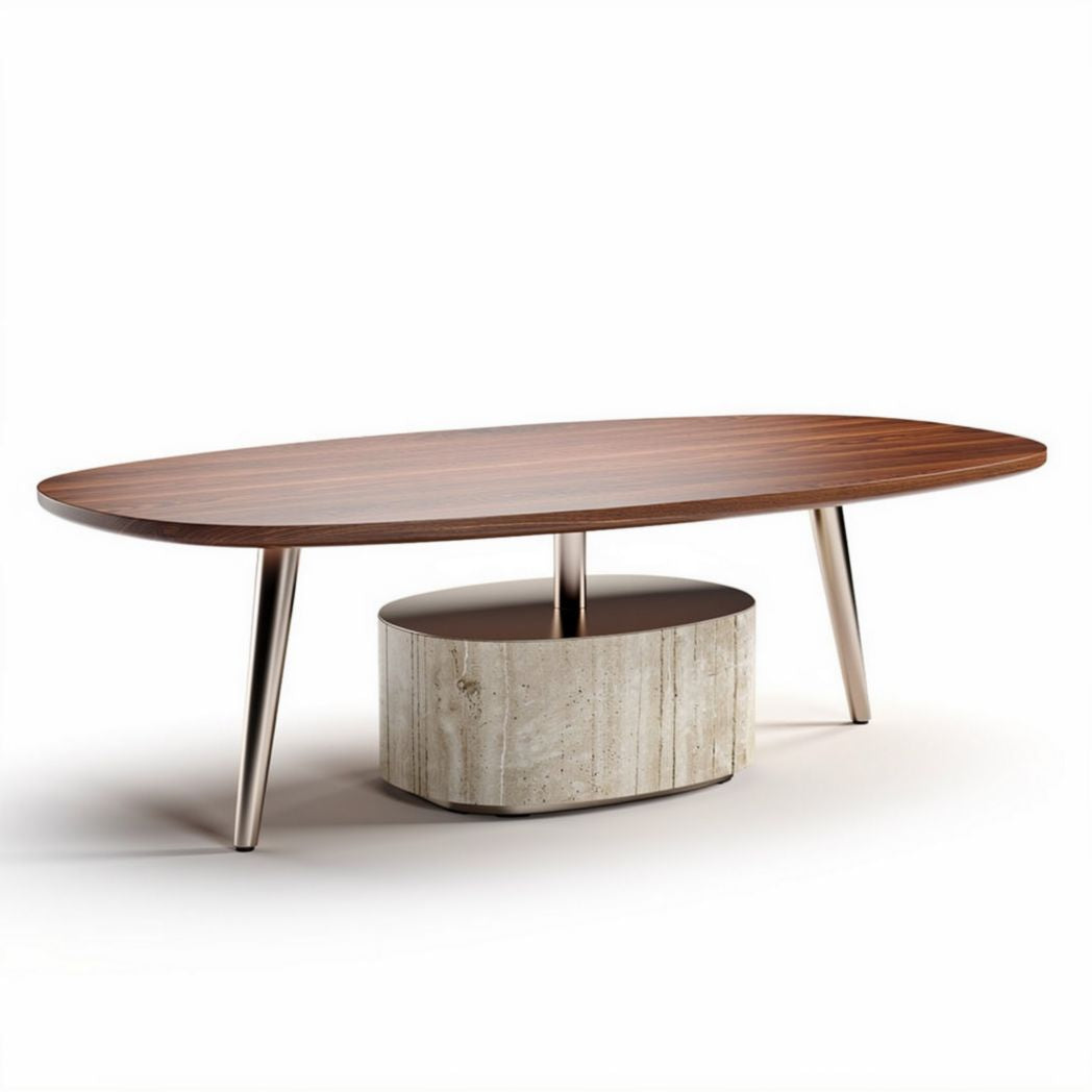 Table basse oval en bois et pierre grise dimensions 150 x 80 x 45cm