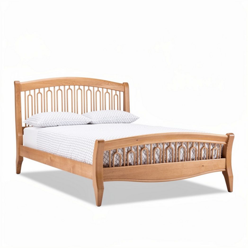Lit en bois clair avec tête de lit en treillis 190 x 140 x 100cm