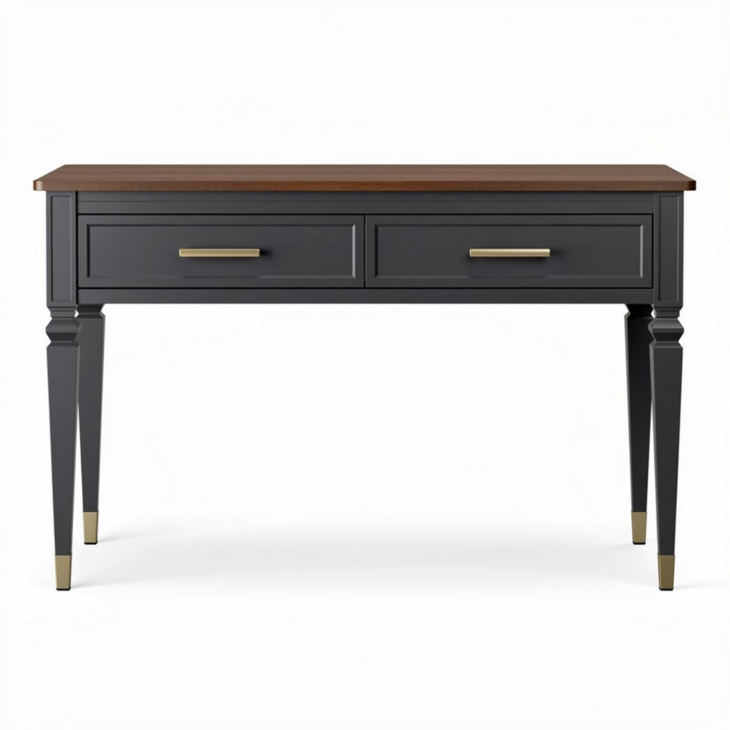 Bureau en bois foncé avec 2 tiroirs dimensions 120 x 60 x 75cm