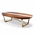 Table basse ovale en bois de noyer avec détails en marbre blanc 160 x 80 x 45cm