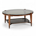 Table basse ronde en bois et verre noir 80 x 80 x 40 cm avec rangement