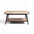 Table basse en bois naturel et métal noir 120 x 60 x 45 cm avec étagère