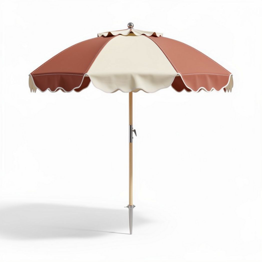 Parasol pliable en toile beige et marron avec structure en bois 180 x 180 x 240cm