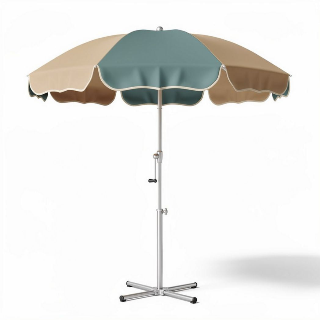 Parasol sur pied bicolore orange et blanc avec franges 150 x 150 x 200cm