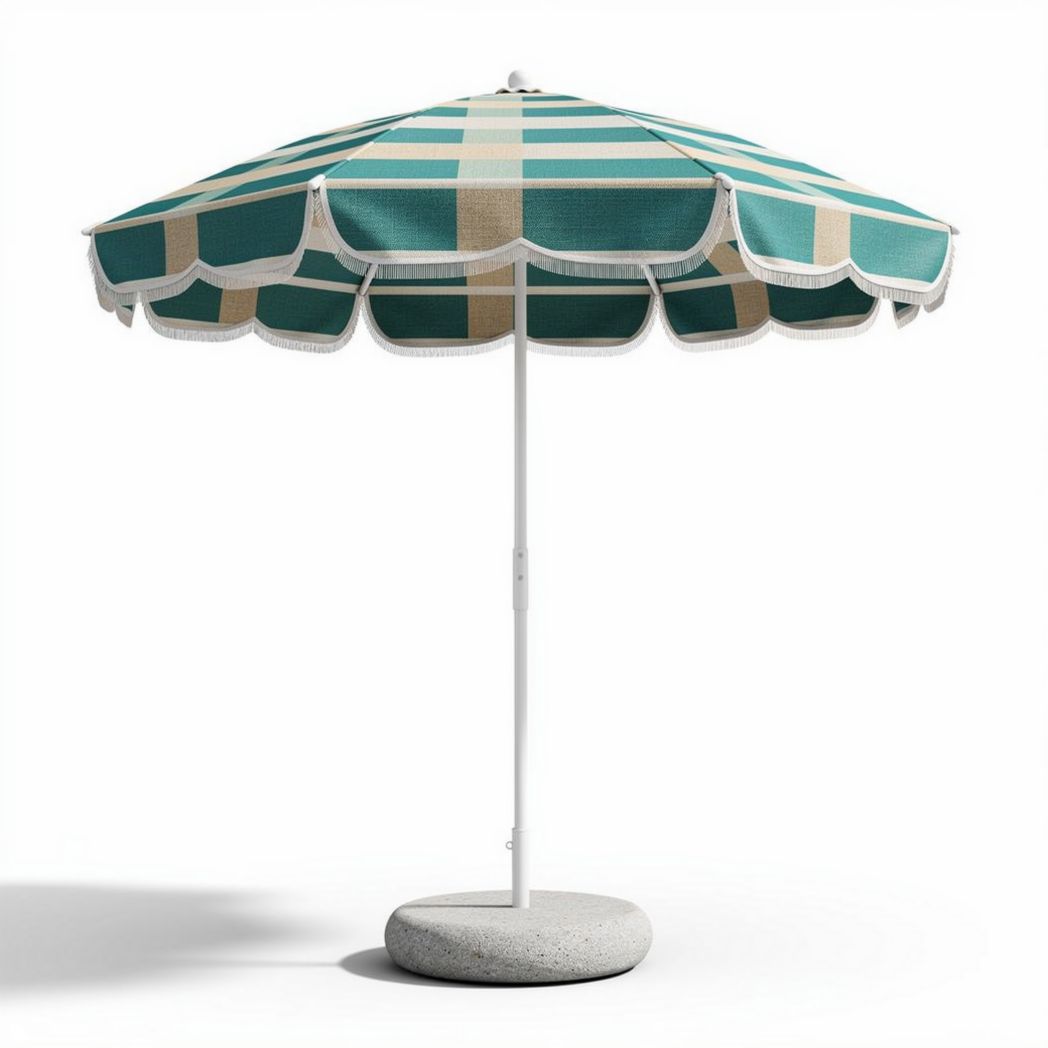 Parasol de plage rayé en toile polyester vert et beige 180 x 180 x 240cm