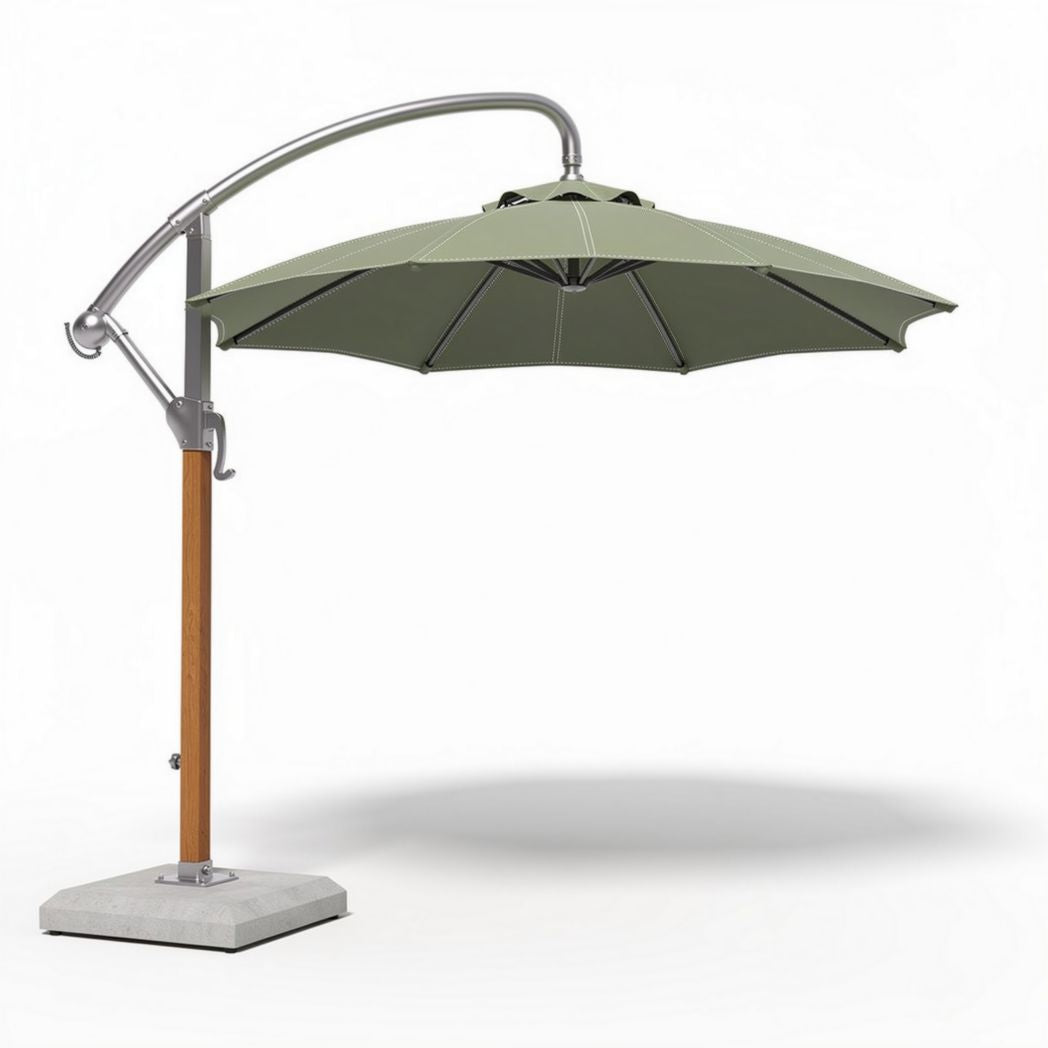 Parasol de jardin inclinable en aluminium et bois 250 x 250 x 250cm couleur vert olive