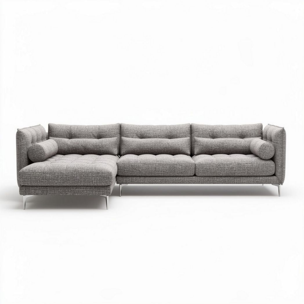 Canapé d'angle en tissu gris avec dimensions 250 x 90 x 85 cm