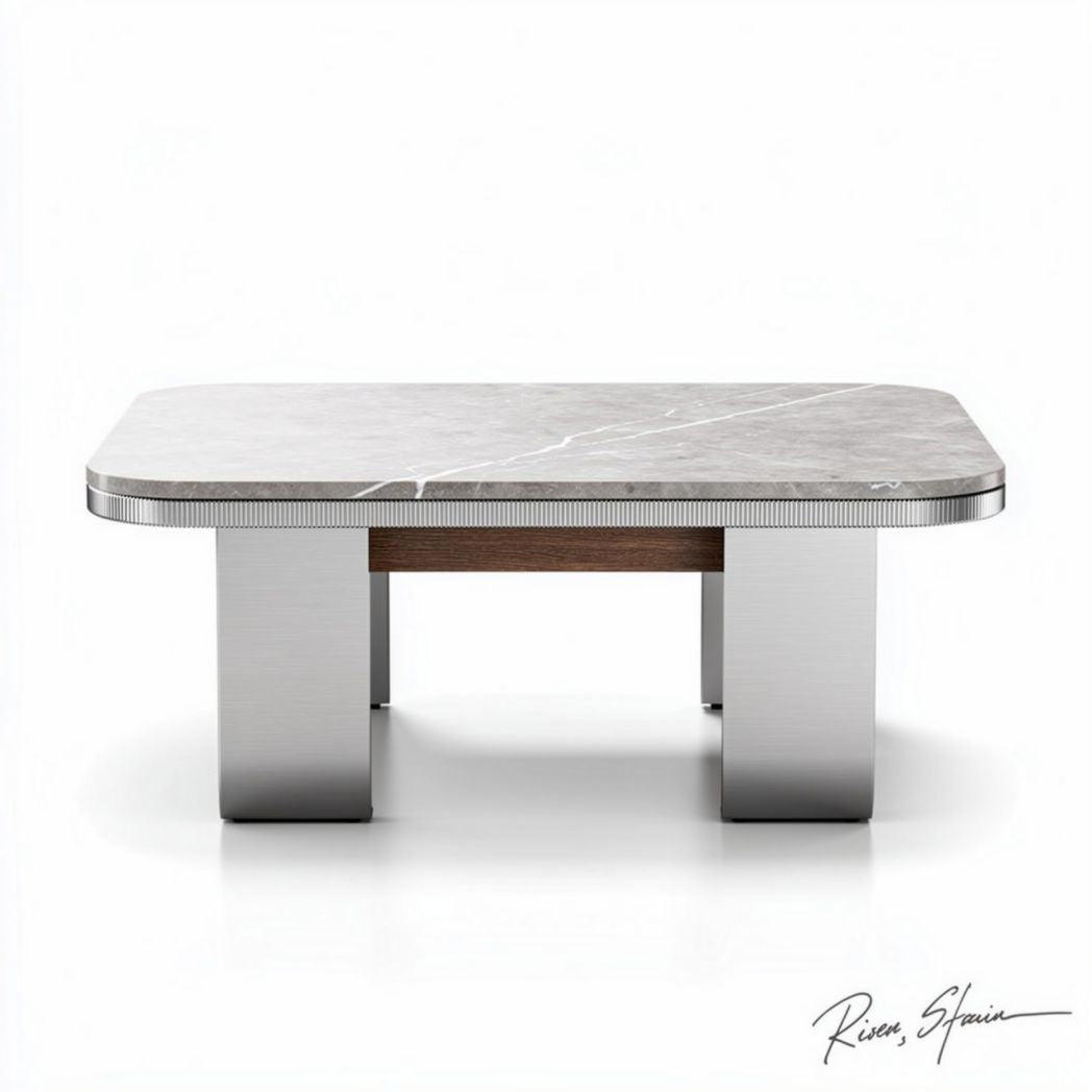 Table basse en marbre blanc et bois de chêne dimensions 100 x 60 x 40cm